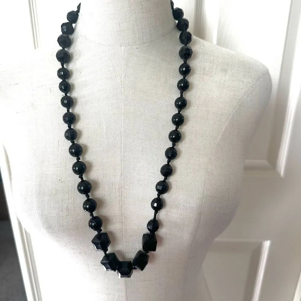 Avenue long black beaded necklace